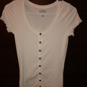 Hollister White Ribbed Lettuce Trim Slim Fit Top